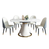 Ensemble de table et chaises de salle à manger rondes extensibles en marbre de luxe moderne, 6 places, écologique, gain de place, meubles pour la maison
