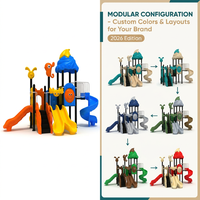 Structure de jeu ODM SageDelightRides avec toboggan, terrasse et escalier, pour enfants, en LLDPE et tubes en acier galvanisé, pour centres de vacances, vente en gros