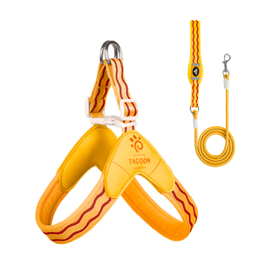 Harnais pour chien en polyester respirant et réfléchissant, couleur bonbon, forme selle, réglable, anti-traction, avec laisse assortie - Product Image 4