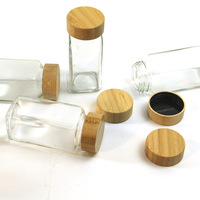 24 Pots à Épices Carrés en Verre de 4 oz avec Couvercles à Vis en Bambou, Hermétiques, Sûrs pour les Aliments, Multifonctionnels, 6*13cm, Style Américain