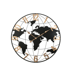 Horloge murale en métal noir de 36 pouces, horloge murale moderne silencieuse avec carte du monde et chiffres arabes dorés vintage, décorative - Product Image 1