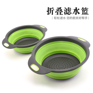 Foldable Drain <b>Basket</b> 2 Piece Set Round Extendable <b>Plastic</b> Colander For Fruit Vegetable Straining - Product Image 2
