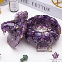 Ornement sculpté en résine cristalline, motif citrouille de Noël et maison de sorcière, bol à bonbons violet, décoration d'intérieur avec gravier
