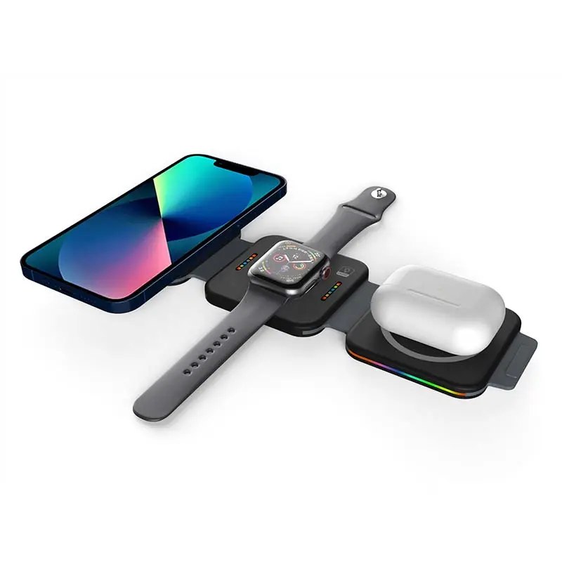 Smart Portable Qi Phone Holder Wireless Charger Stand Carregador Sem Fio 3 in1 Watch earphone Fast Charging Station Pad Dock 10W