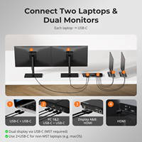 TESmart KVM pengalih Video, stasiun Dok Monitor ganda USB Tipe C mendukung MST 2x2 4K 60 USB3.0 EDID untuk 2 Laptop PC AV matriks