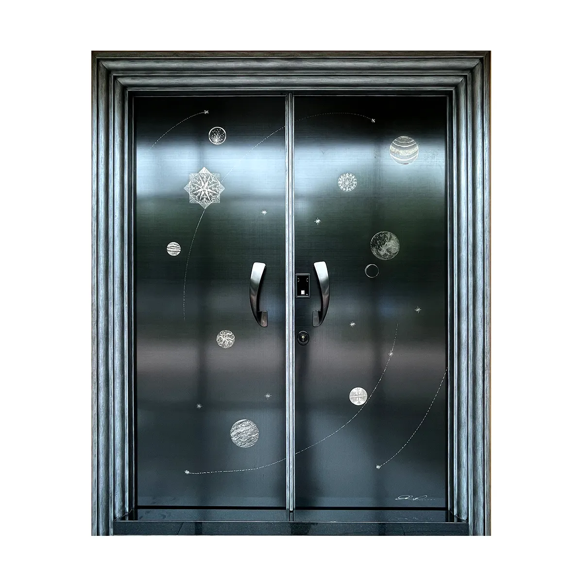 Porte de chambre à double ouverture de bonne qualité Porte insonorisée de foyer artistique en titane avec diamant étoile