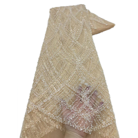 NI.AI-Tissu de dentelle rose vif en tulle brodé avec perles, matériel de mariage pour femmes