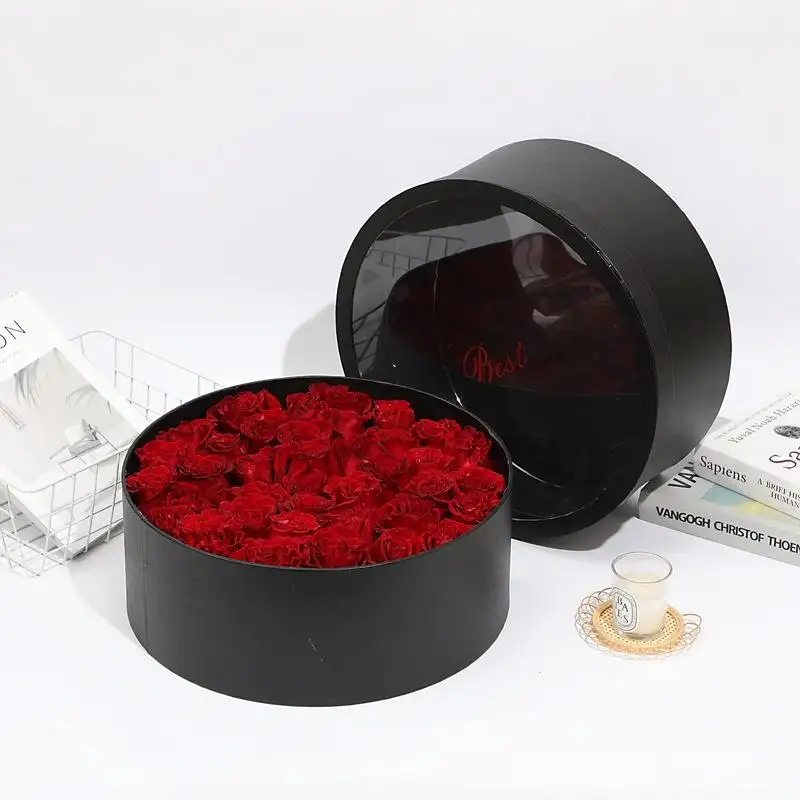 Bouquet Of Roses Large Size Gift Paper Round Flower Box Special Gifts For Valentine'S Day And Weddings