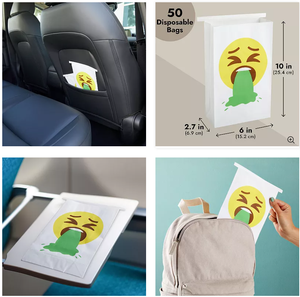 KM Vomiting Logo Print Barf Bags Bolsas desechables para vómitos para viajes Mareo por movimiento <span class=keywords><strong>Embarazo</strong></span> Enfermedad para niños y adultos - Product Image 3