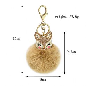 Porte-clés pendentif tête de renard en fourrure avec strass colorés et perles, accessoires pour sacs de femme - Product Image 5