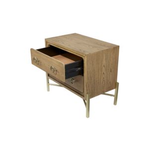 Table de chevet à 2 tiroirs, finition latte, base en métal, rangement sous le lit - Product Image 4
