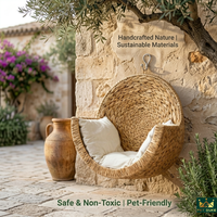 Lit pour chien et chat Petduke Luxury Heating Solid Water Hyacinth Grass, fait main, housse amovible, imperméable, écologique, hypoallergénique