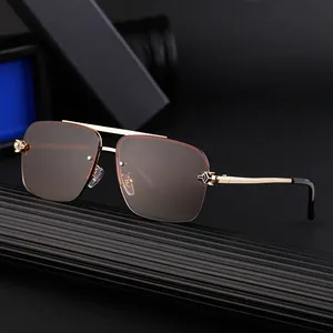 Partagas 2024 Retro Vintage Designer Leopard Head Metal Rimless Double Bridge UV400 Shades Sun Glasses Sunglasses for Men