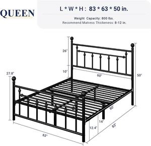 Cama individual de metal tamaño Queen con cabecero, marco moderno de hierro forjado, muebles de acero para dormitorio con almacenamiento, uso en hoteles - Product Image 4