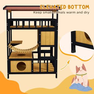 Villa pour chat en bois moderne de luxe d'extérieur, enclos à 3 niveaux avec pont suspendu, respirant, durable, écologique, Catio Balcony Factory - Product Image 2
