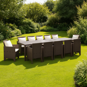 Conjunto de Comedor para Jardín de 17 Piezas en PP Marrón, Muebles de Exterior con Cojines para Entretenimiento en el Jardín - Product Image 2