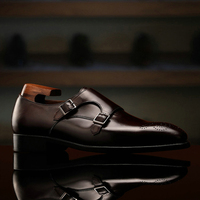 Herren Business-Lederschuhe im Monk-Style mit eckiger Zehenpartie, britischer Schnallenverschluss, aus echtem Leder