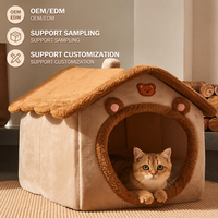 OEM/ODM, Lit pour chat en forme de maison d'ours mignon, Niche pour chat en peluche chaude et fermée, Abri de sommeil doux pour chats d'intérieur
