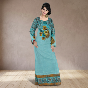 Vestido Kaftan de Algodón 100% Personalizado para Mujer, Estilo Marroquí con Estampado Floral Digital, Largo Maxi, Transpirable, Tradicional para Adultos - Product Image 3