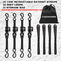 Sangles d'arrimage à cliquet rétractables en polyester de 1 pouce avec crochets de sécurité en S et boucles souples, résistance à la rupture de 1500 lb, lot de 8