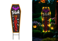 Letrero con Forma de Ataúd con Luces LED Solares, Decoración de Jardín para Halloween