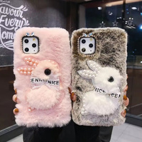 Coque de téléphone mignonne et chaude en peluche douce avec motif lapin perlé pour iPhone 15 Pro Max 16 14 13 Plus 17Air 13 12 11