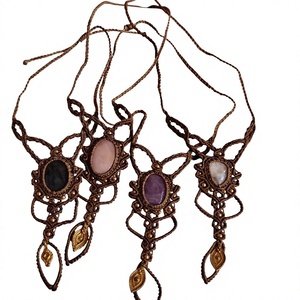 Colliers pendentifs en macramé marron faits à la main avec pierres précieuses, réglables, style bohème, bijoux ethniques de guérison, tendance - Product Image 1