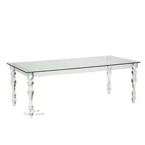 Glass transparency rectangular modern design wedding acrylic banquet clear dining table with leg for wedding