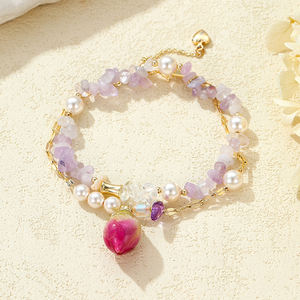 Pulseras de Moda de Lujo Hechas a Mano con Cadena de Oro de 14K, Dije de Capullo de Rosa Preservado, Extensor Ajustable y Cierre de Corazón de Oro Auténtico - Product Image 3