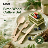 200mm Elegante gevormde handgrepen wegwerp houten bestekset premium lange berkenhouten decoratieve bruiloftbanketten besteksets