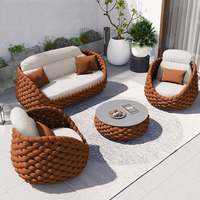 Canapé au bord de la piscine mobilier d'extérieur canapé de patio tissé en corde ensemble ensemble de jardin en aluminium en forme d'oeuf