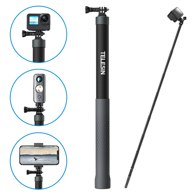 Telesin the Third Generation 3.0 m Eccentric Tube Carbon Fiber Selfie Stick for Go Pro DJI Insta360 Ace Go2/3 -- Go Pro Stick