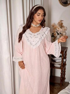 Chemise de nuit en coton pour femmes musulmanes grandes tailles, élégante, à manches longues, douce, respirante, style vacances, <span class=keywords><strong>abaya</strong></span> crochetée du Moyen-Orient, style arabe - Product Image 6