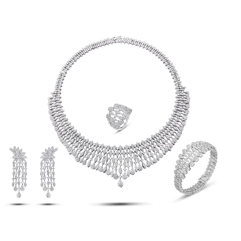 EXITOSO 4PCS Luxo Conjunto De Jóias Africano Para As Mulheres Festa De Casamento Zircon Cristal Dubai Bridal Jewelry Set Presente