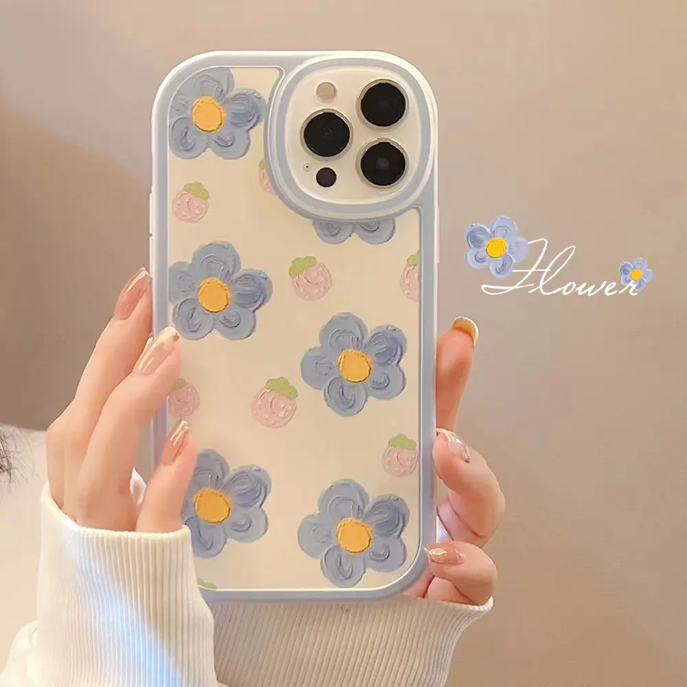 Korean Elegant Floral Phone Case For iPhone 14 13 11 12 Pro Mini 7 6 8 Plus X XR XS Max Cartoon Pink Flower Aesthetic Back Cover
