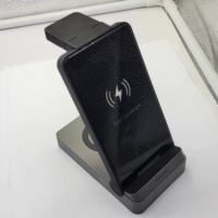Support de chargeur sans fil magnétique 3-en-1 avec logo personnalisé, charge rapide PD pour iPhone et écouteurs, 15W/10W/5W, support de téléphone pliable pour bureau