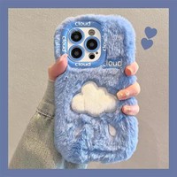 Nouvelle Arrivée Les Plus Populaires Hiver Étuis de Téléphone Portable en Peluche Brodés Mignons Nuage Dessin Animé Blanc Rose