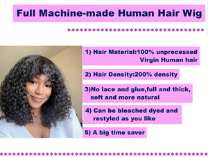 Parrucca Bob Corta Ricci Crespi Nera Naturale 12A Super Double Drawn Remy in Capelli Umani Vergini Senza Colla Senza Pizzo Frontale con Frangia <span class=keywords><strong>Bionda</strong></span> - Product Image 4