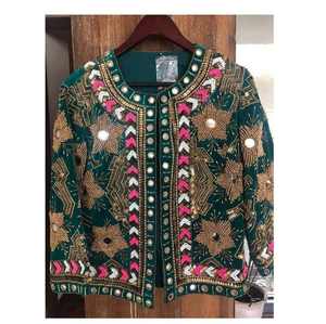 Chaquetas de vestir informales transpirables de punto acolchado de invierno para mujer, relleno de algodón con cuentas bordadas Suzani hechas a mano indias - Product Image 2