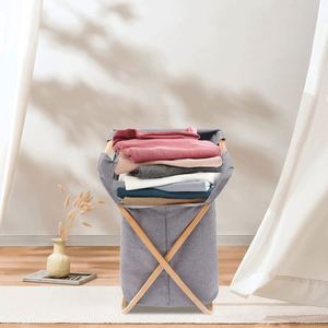 Cesto de Ropa Plegable Ecológico con Marco de Bambú, Diseño Plegable para Baño, Almacenamiento de Ropa Sucia - Product Image 3