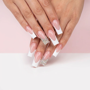 Faux ongles à presser en gros, extra longs, carrés, blancs, à bout français, pour fêtes - Product Image 5
