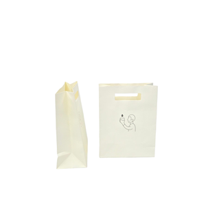 Cream White Minimalist Paper <strong>Bag</strong> with Cutout <strong>Handle</strong> Line Art Illustration Boutique Packaging Shopping <strong>Bag</strong> - Product Image 5