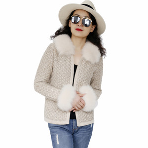 Europa Anti-restringimento donne vendita inverno moda donna maglioni collo di <span class=keywords><strong>pelliccia</strong></span> di volpe signore <span class=keywords><strong>Cardigan</strong></span> di lana lavorato a maglia - Product Image 4