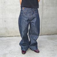 Jeans en denim japonais brut sur mesure OEM, coupe ample, jambe large, style streetwear pour hommes