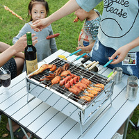 Four à barbecue portable en acier inoxydable épaissi, petit modèle domestique au charbon de bois, avec logo personnalisable, pour poisson, antiadhésif, pliable, finition polie