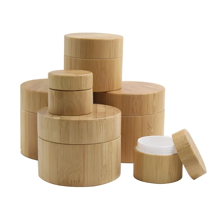 5/10/20/30/50/100/200/250/300/500G Hot Sale Full Bambu Cover Cream Jar Plastik dengan Tutup Kayu