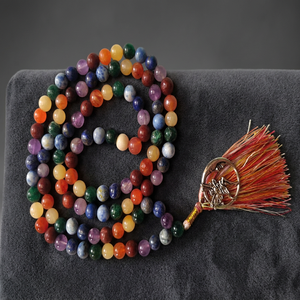 Natural <b>Crystal</b> Carved Stone Beads 7 Chakra Multi-Beaded Jap Mala Buddhist Silver Charms Handmade Religious Home Decoration - Product Image 1
