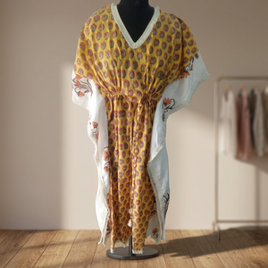 Caftán largo de algodón para mujer, vestido de playa transpirable, caftán holgado largo, caftán de algodón estampado, kimono - Product Image 1