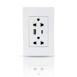 Home Appliance Thai Style Multi 6 Pins Double 3 Pins Electrical Wall Socket With Type A Type C Fast Charging Ports
