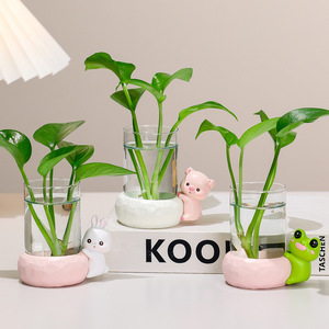 Vase en verre transparent sur le thème des animaux mignons, décoration hydroponique Pothos, vase de table pour la maison, le salon, style moderne et simple - Product Image 1